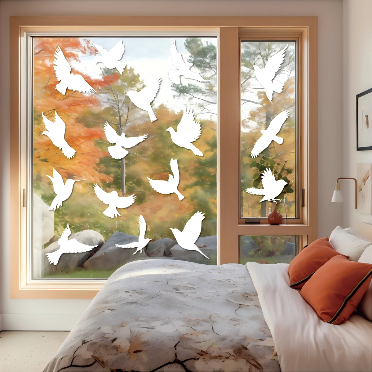 PESTEZE® USA UV Reflective Window Bird Decals–Anti Collision Static Cling Stickers for Windows to Prevent Birds from Hitting Glass–Removable, 16 Pack Window Alert Clings – Humane Bird Strike Prevention