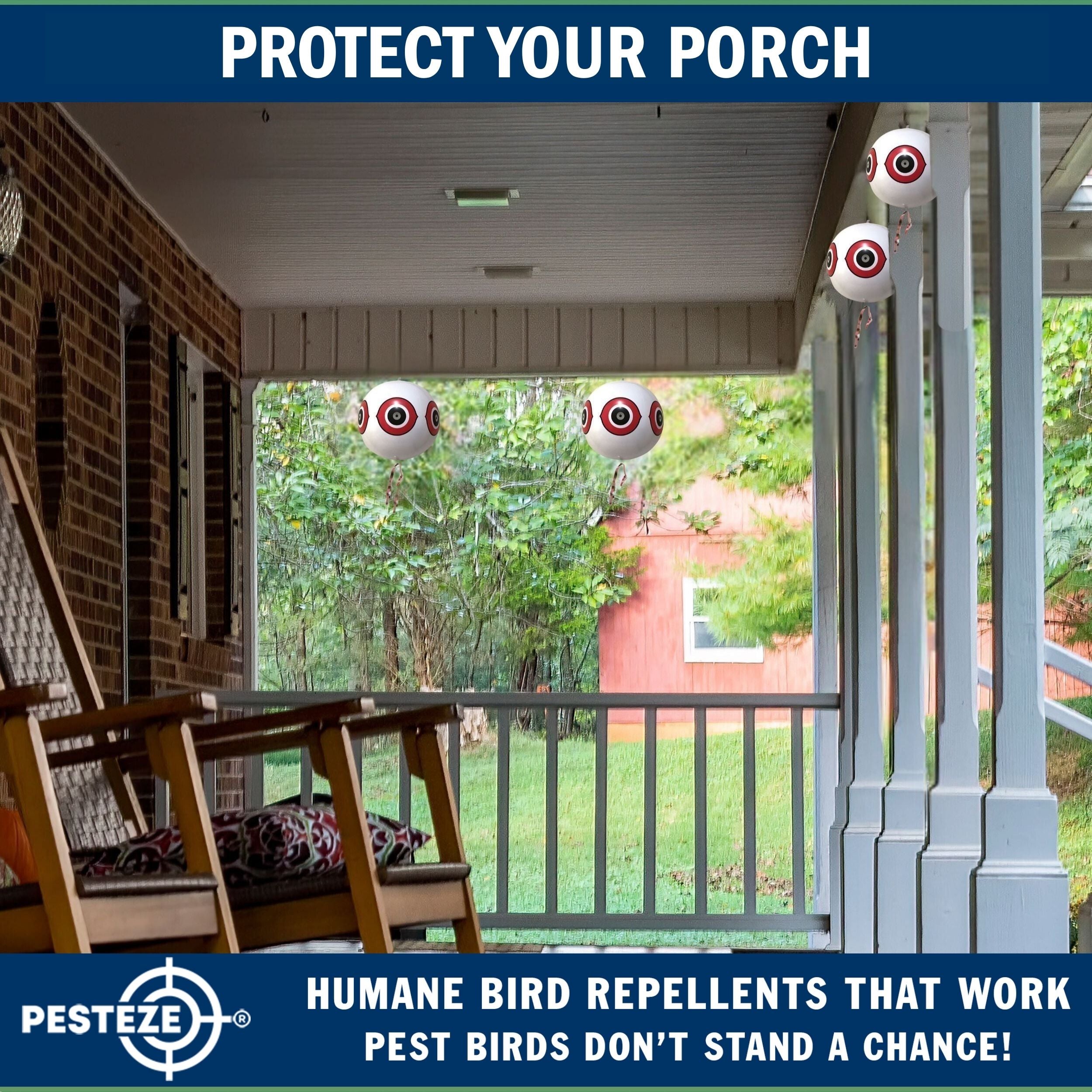 PESTEZE® Large 15" White Bird Predator-Eye Balloon Decoy [1 Pack] Deters Unwanted Pest Birds like Pigeons, Gulls, Geese & Critters from Pools & Yards Without Harming Them To Protect Property