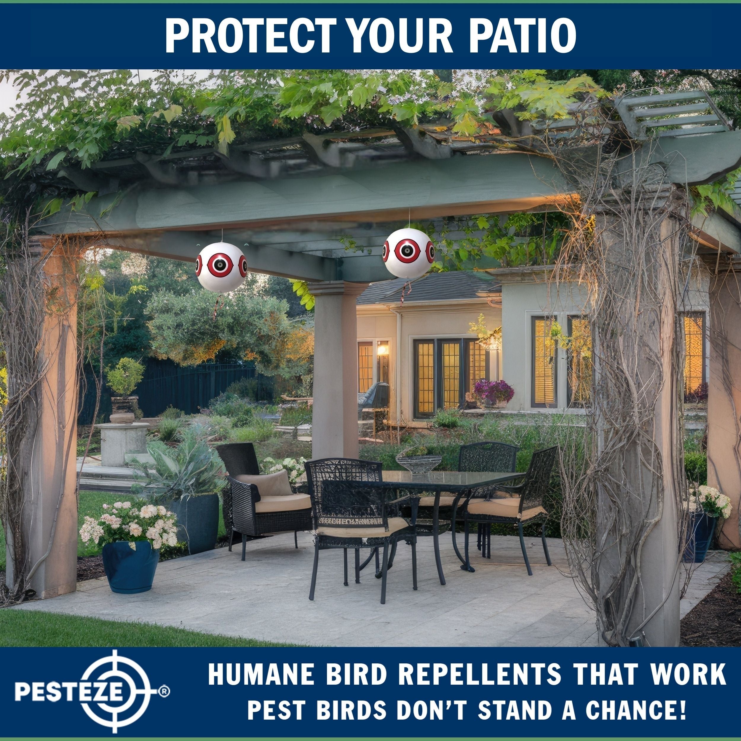PESTEZE® Large 15" White Bird Predator-Eye Balloon Decoy [1 Pack] Deters Unwanted Pest Birds like Pigeons, Gulls, Geese & Critters from Pools & Yards Without Harming Them To Protect Property
