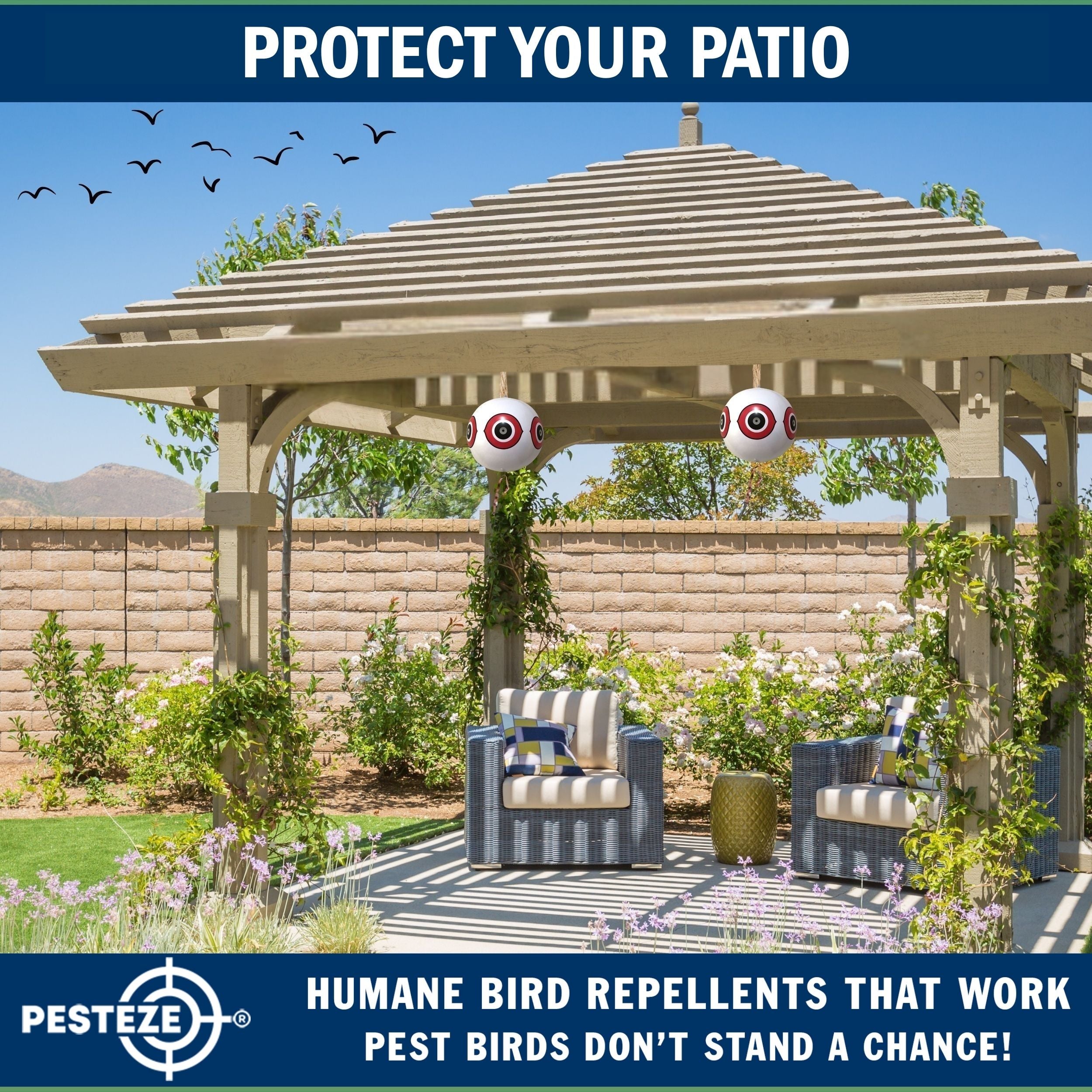 PESTEZE® Large 15" White Bird Predator-Eye Balloon Decoy [1 Pack] Deters Unwanted Pest Birds like Pigeons, Gulls, Geese & Critters from Pools & Yards Without Harming Them To Protect Property