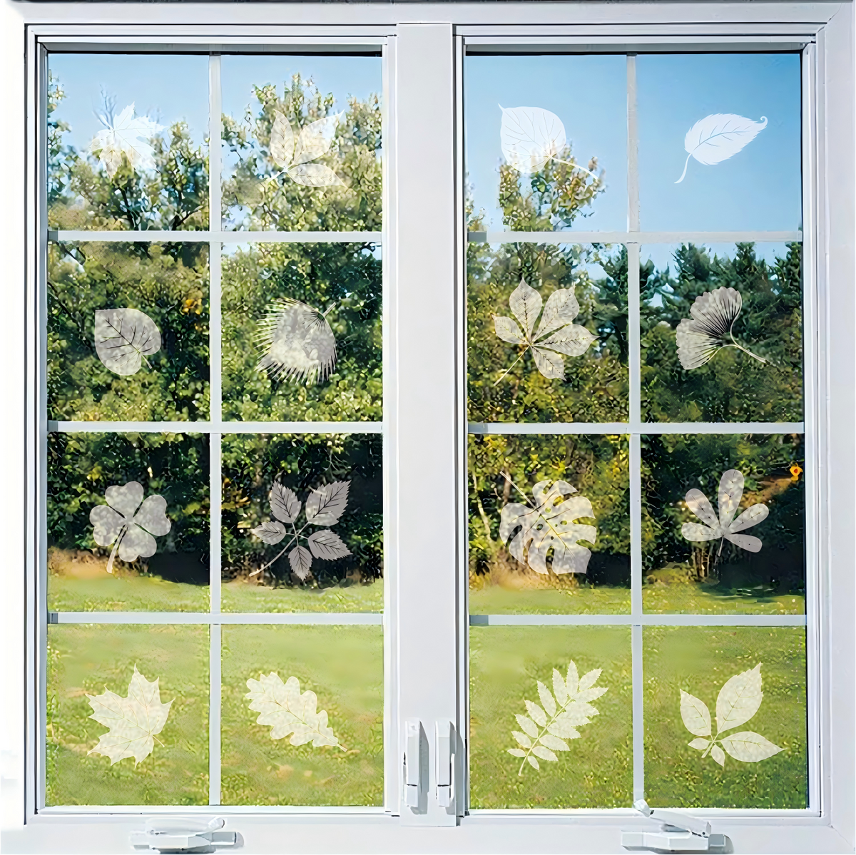 PESTEZE® USA UV Reflective Window Bird Decals –Leaf Medley Anti-Collision Static Cling Stickers for Windows to Prevent Birds from Hitting Glass –26 Pack Window Alert Clings for Bird Strike Protection