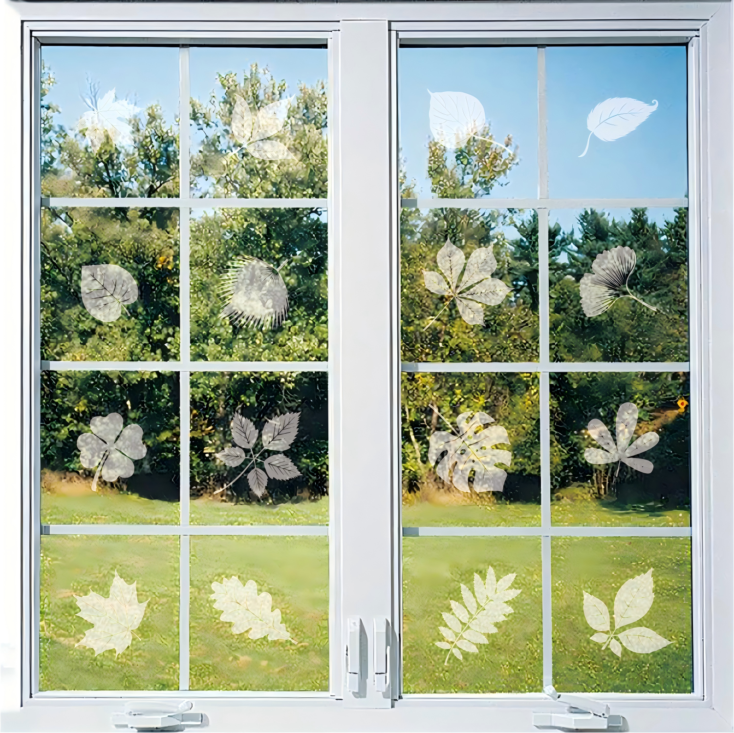 PESTEZE® UV Reflective Leaf Medley Anti Strike Static Cling Decals for Windows to Prevent Wild Bird Collisions [26 Decals/4 Pages] Bird Alert Window Decals Save Birds from Window Strikes & Help them Soar