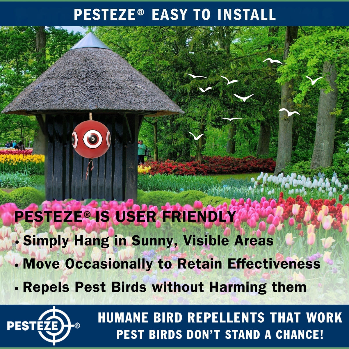 PESTEZE® USA Large 15" Red Bird Predator Balloon Decoy 1 Pack | Inflatable Bird Deterrent for Pools, Docks, Patios & Gardens; Humane Predator–Eye Balloon Keeps Away Pigeons, Woodpeckers, Ducks & Geese