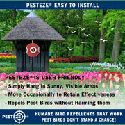 PESTEZE® USA Large 15" Red Bird Predator Balloon Decoy 1 Pack | Inflatable Bird Deterrent for Pools, Docks, Patios & Gardens; Humane Predator–Eye Balloon Keeps Away Pigeons, Woodpeckers, Ducks & Geese