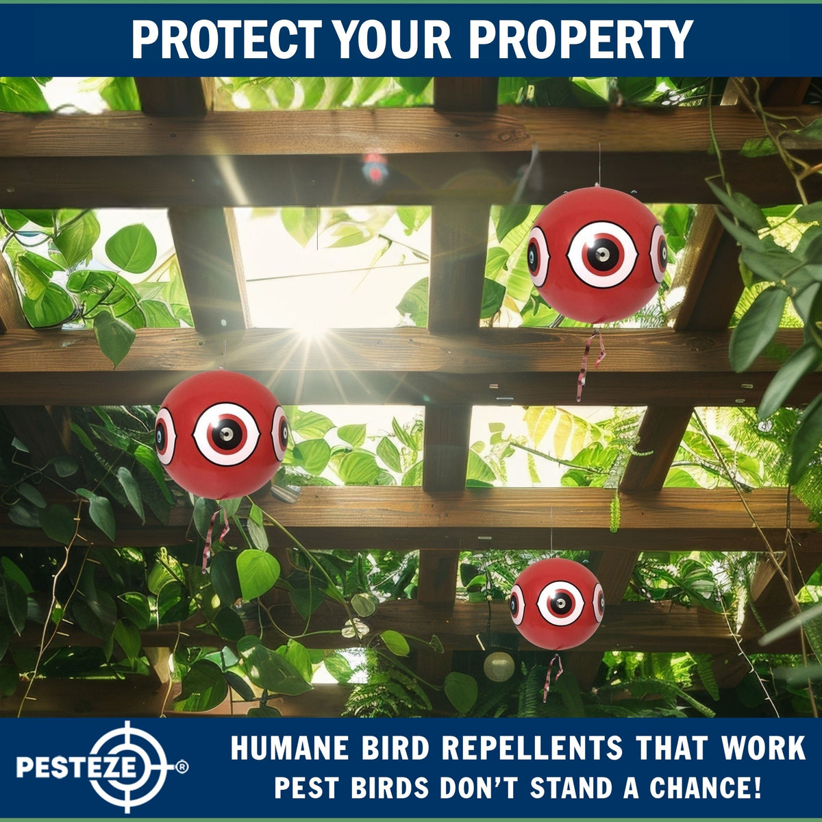 PESTEZE® USA Large 15" Red Bird Predator Balloon Decoy 1 Pack | Inflatable Bird Deterrent for Pools, Docks, Patios & Gardens; Humane Predator–Eye Balloon Keeps Away Pigeons, Woodpeckers, Ducks & Geese