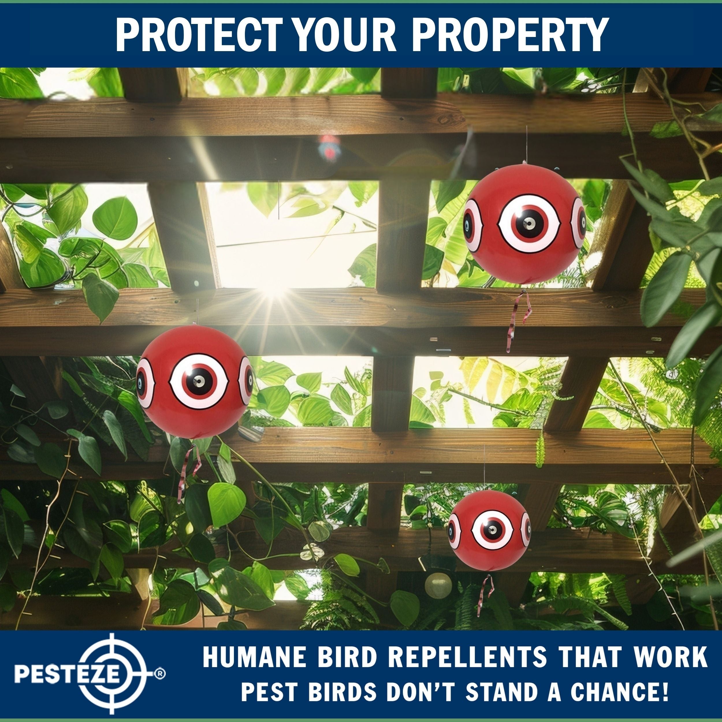 PESTEZE® Large 15" Red Bird Predator-Eye Balloon Deterrent [1 Pack] Scares Unwanted Pest Birds like Pigeons, Gulls, Geese & Critters from Pools & Yards without Harming them to Protect Property