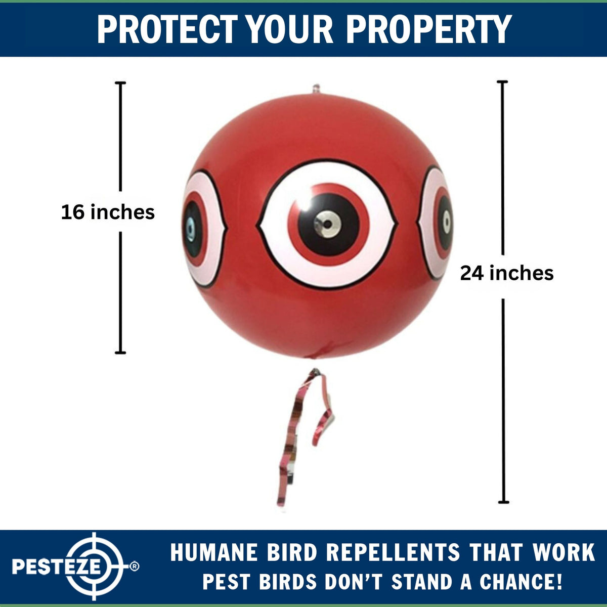 PESTEZE® USA Large 15" Red Bird Predator Balloon Decoy 1 Pack | Inflatable Bird Deterrent for Pools, Docks, Patios & Gardens; Humane Predator–Eye Balloon Keeps Away Pigeons, Woodpeckers, Ducks & Geese