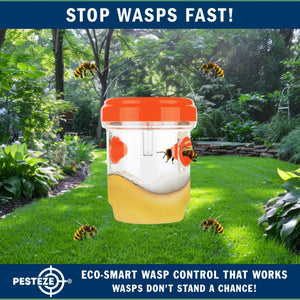 2 Pack PESTEZE® Reusable Solar Hanging Wasp Trap with LED Light [Orange: 3.5 X 4.4 Inch] Attracts, Catches & Kills Wasp, Hornet, Yellow Jacket & Insect Species 24/7 without Harsh Chemicals. Waterproof