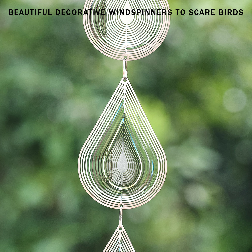 3 Piece PESTEZE® Water Droplet Stainless Steel Highly Reflective Decorative 3D Wind Spinner for Repelling Unwanted Birds & Critters. 2.5 X 12.5 Inch Premium Shiny, Attractive, Everlasting & Sturdy Bird Deterrent
