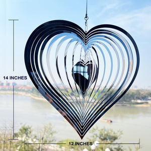 PESTEZE® Large Heart Stainless Steel Highly Reflective Decorative 3D Wind Spinner for Repelling Unwanted Birds & Critters. 12 x 14 Inch Premium Shiny, Beautiful & Long Lasting Bird Repellent.