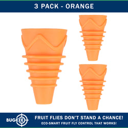 BUGEZE® USA Reusable Fruit Fly Trap for Indoors – Natural Bottle Top Gnat Trap for Kitchen & Home, Durable Indoor Fruit Fly Catcher for Counters, Pantry & Sink Areas [3 Pack Orange]