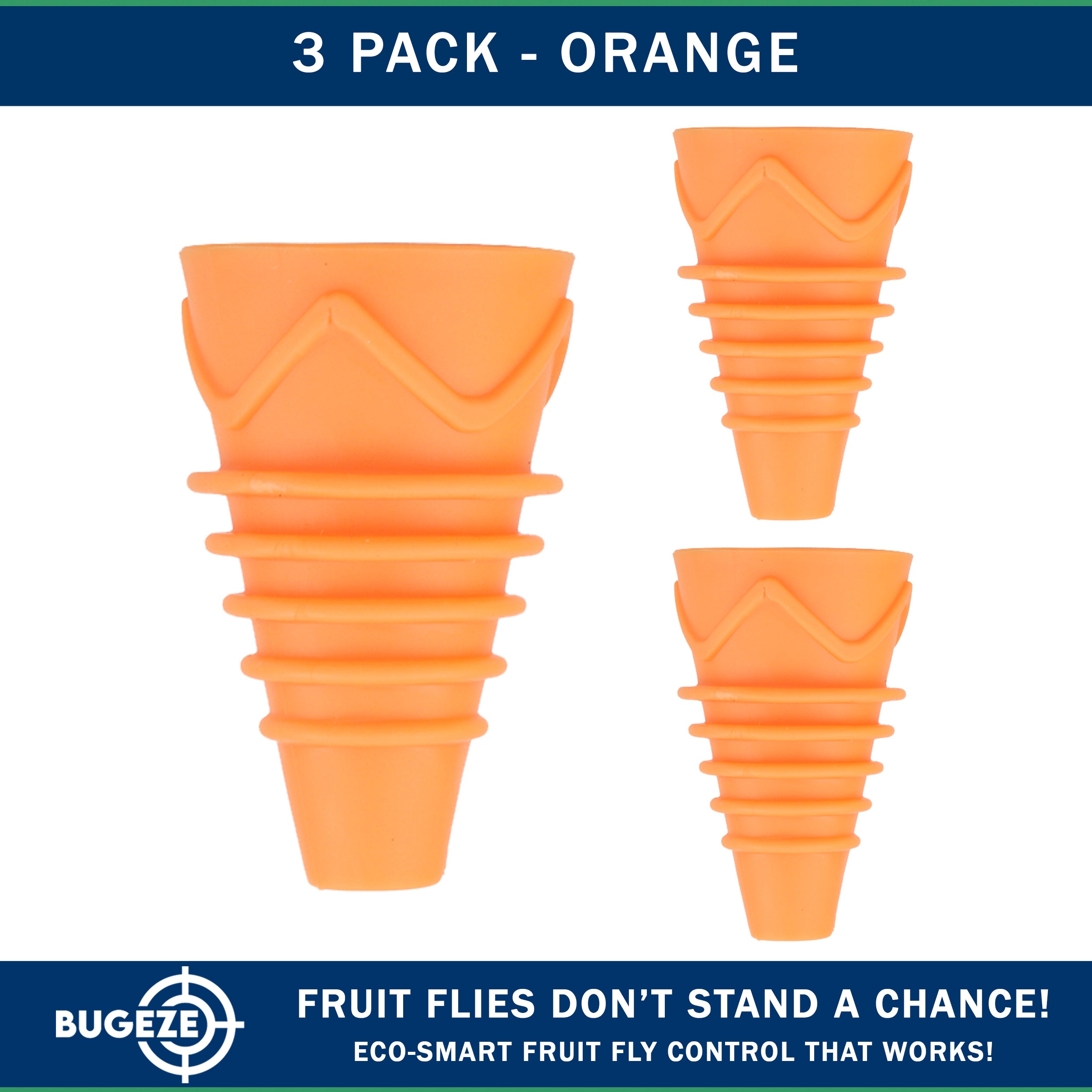 BUGEZE® USA Reusable Fruit Fly Trap for Indoors – Natural Bottle Top Gnat Trap for Kitchen & Home, Durable Indoor Fruit Fly Catcher for Counters, Pantry & Sink Areas [3 Pack Orange]