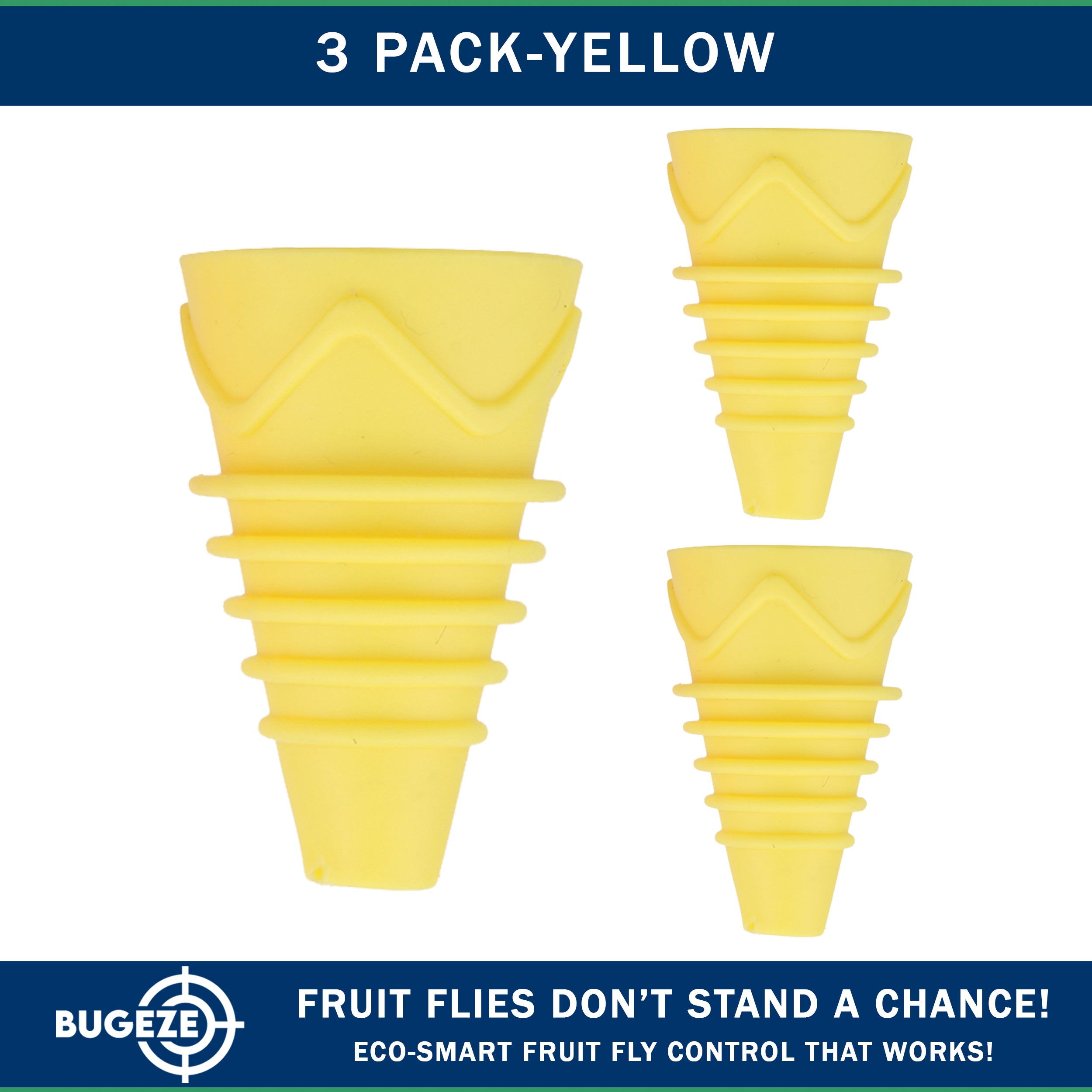 BUGEZE® USA Reusable Fruit Fly Trap for Indoors – Natural Bottle Top Gnat Trap for Kitchen & Home, Durable Indoor Fruit Fly Catcher for Counters, Pantry & Sink Areas [3 Pack Yellow]