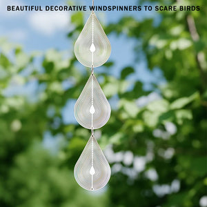 3 Piece PESTEZE® Water Droplet Stainless Steel Highly Reflective Decorative 3D Wind Spinner for Repelling Unwanted Birds & Critters. 2.6 X 15.5 Inch Premium Shiny, Attractive, Everlasting & Sturdy Bird Deterrent