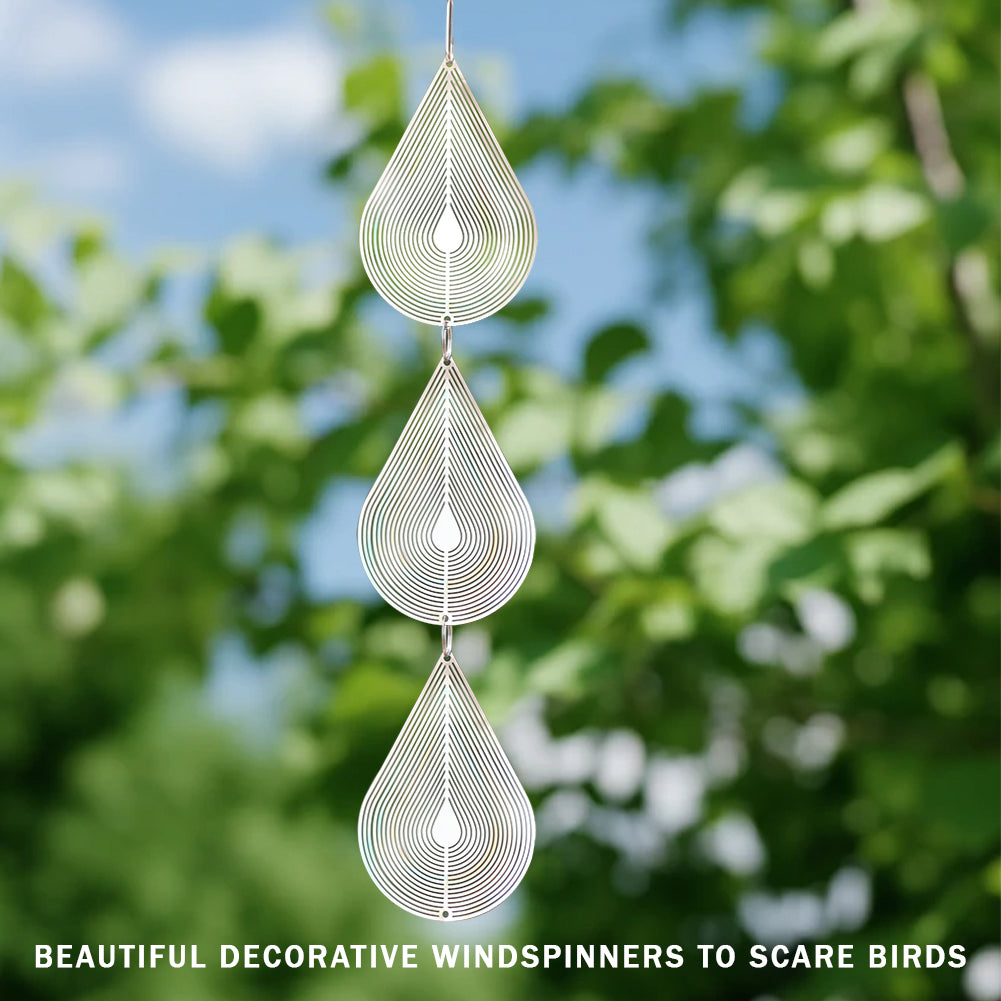 3 Piece PESTEZE® Water Droplet Stainless Steel Highly Reflective Decorative 3D Wind Spinner for Repelling Unwanted Birds & Critters. 2.5 X 12.5 Inch Premium Shiny, Attractive, Everlasting & Sturdy Bird Deterrent