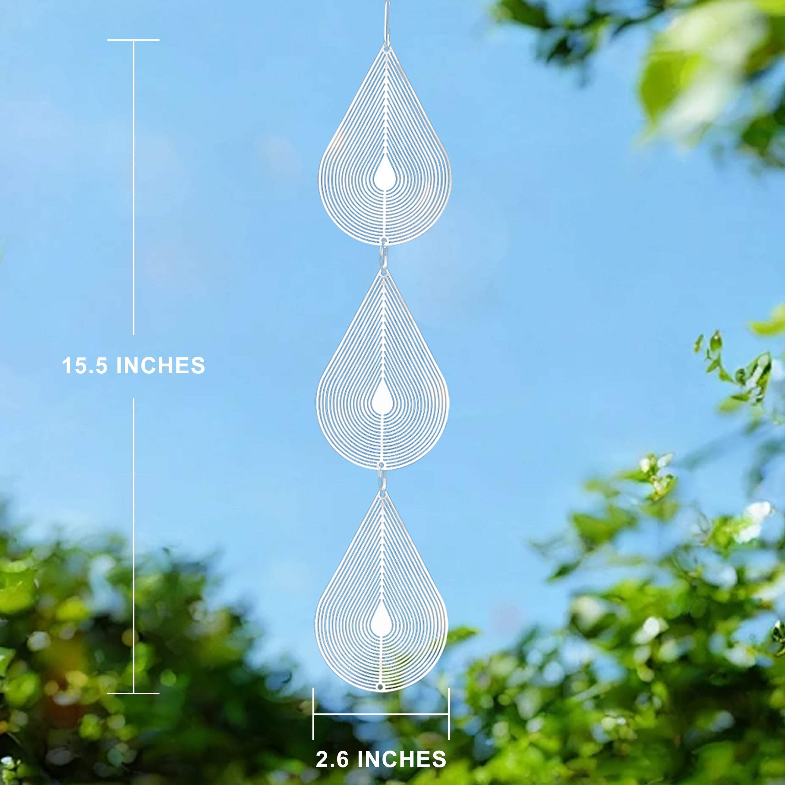 3 Piece PESTEZE® Water Droplet Stainless Steel Highly Reflective Decorative 3D Wind Spinner for Repelling Unwanted Birds & Critters. 2.5 X 12.5 Inch Premium Shiny, Attractive, Everlasting & Sturdy Bird Deterrent