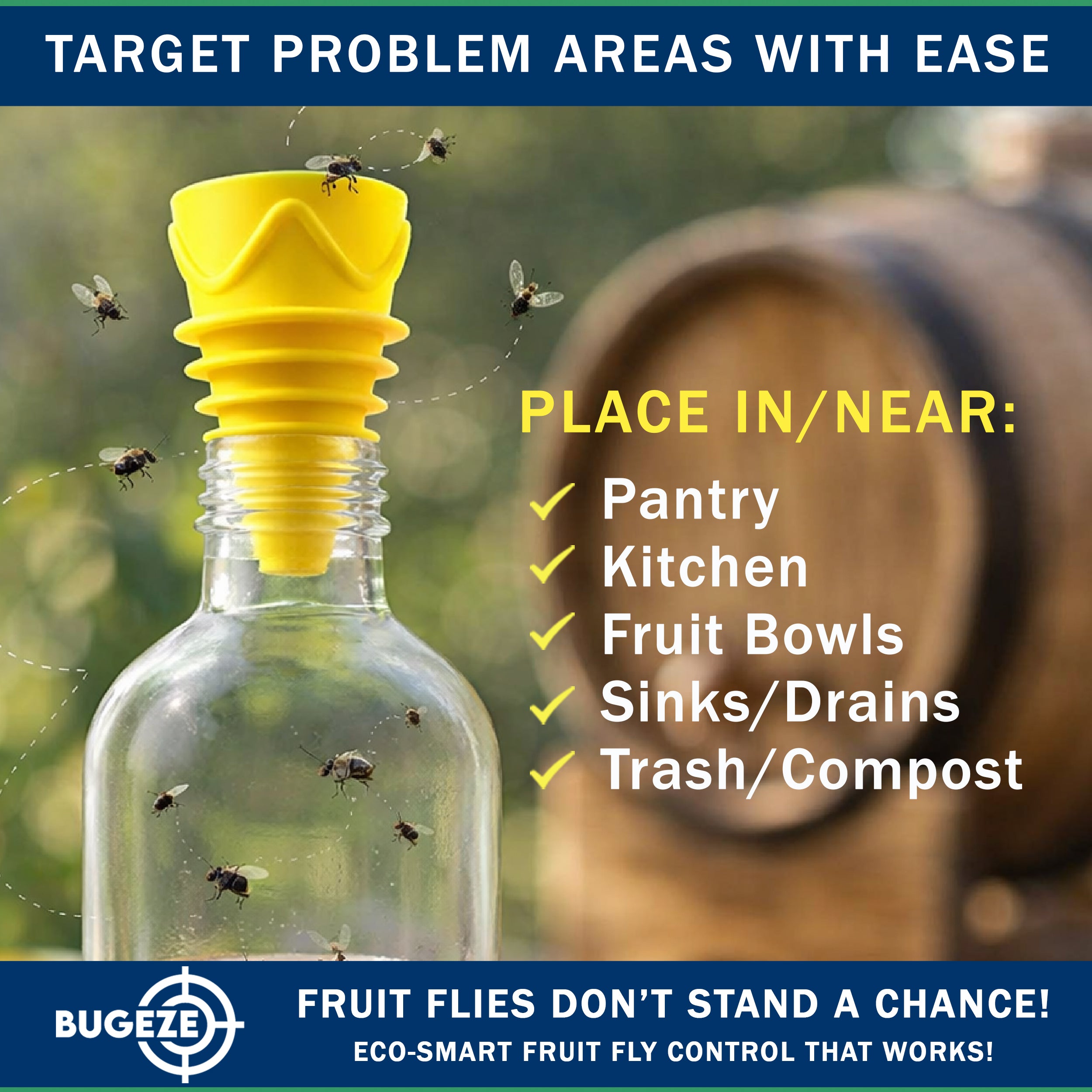 BUGEZE® USA Indoor Fruit Fly Trap for Kitchen – Reusable Bottle Top Gnat Catcher, Natural Fruit Fly Control for Home, Countertop & Pantry Safe [6 Pack -3 Yellow + 3 Orange]