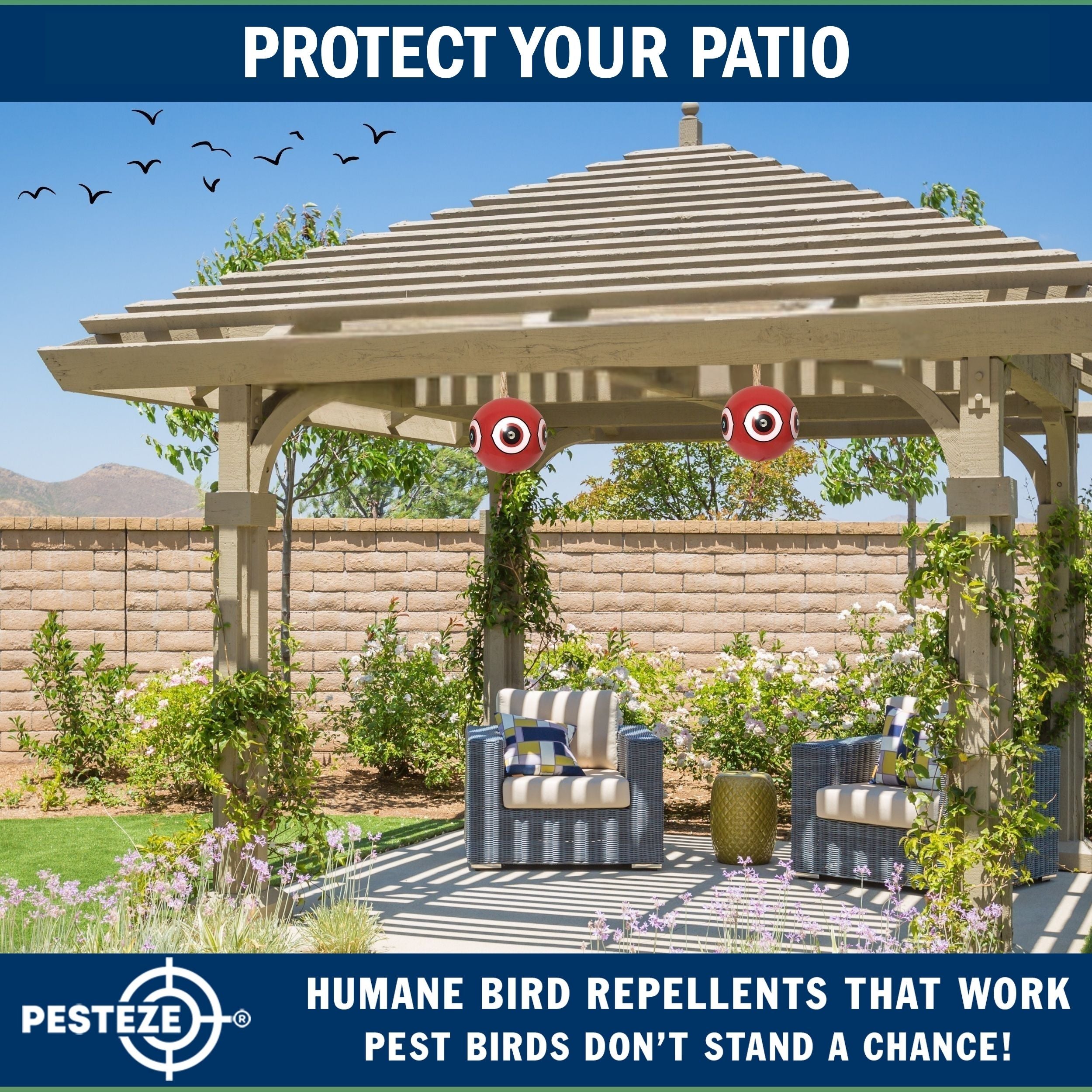 PESTEZE® Large 15" Red Bird Predator-Eye Balloon Deterrent [1 Pack] Scares Unwanted Pest Birds like Pigeons, Gulls, Geese & Critters from Pools & Yards without Harming them to Protect Property