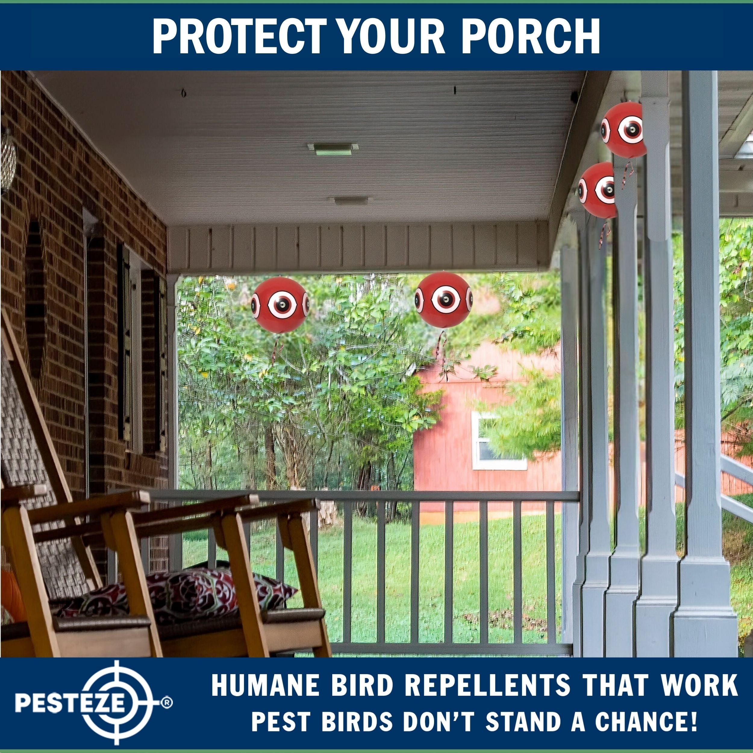 PESTEZE® USA Large 15" Red Bird Predator-Eye Balloon Deterrent [2 Pack Red Color] Predators Unwanted Pest Birds like Pigeons, Gulls, Geese & Critters from Pools & Yards without Harming them to Protect