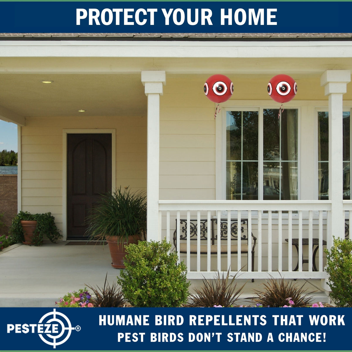 PESTEZE® USA Large 15" Red Bird Predator Balloon Decoy 1 Pack | Inflatable Bird Deterrent for Pools, Docks, Patios & Gardens; Humane Predator–Eye Balloon Keeps Away Pigeons, Woodpeckers, Ducks & Geese