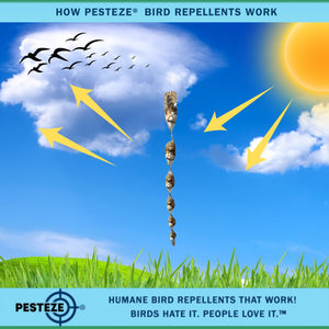 PESTEZE® 12" Bird Scare Silver Shiny Reflective Rods for Outdoors [8 Pack Silver] Deters Pest Birds like Woodpeckers, Sparrows, Pigeons, Crows, Geese & Gulls without Harming them to Protect Property