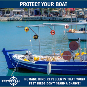 PESTEZE® Large 15" Yellow & Red, Bird Scare-Eye Balloon Repellents [2 Pack Multi-Color] Deters Unwanted Pest Birds like Ducks Pigeons, Gulls, Geese & Critters from Pools & Yards Without Harming Them To Protect Property