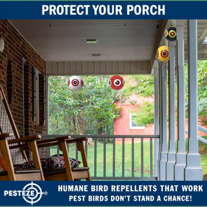 PESTEZE® Large 15" Yellow & Red, Bird Scare-Eye Balloon Repellents [2 Pack Multi-Color] Deters Unwanted Pest Birds like Ducks Pigeons, Gulls, Geese & Critters from Pools & Yards Without Harming Them To Protect Property