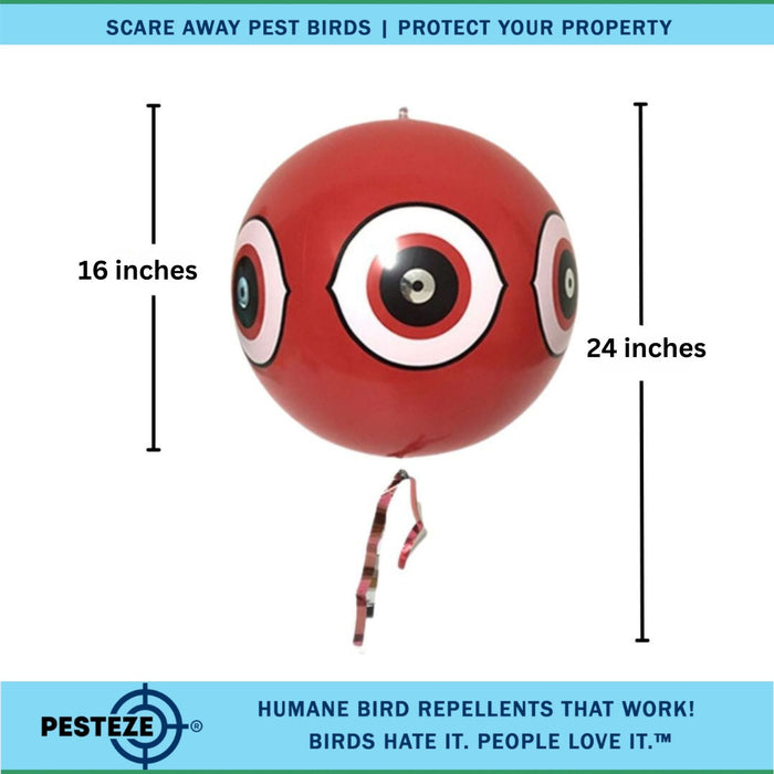 PESTEZE® Large 15" Red Bird Terror-Eye Balloon Deterrent [1 Pack] Scares Unwanted Pest Birds like Pigeons, Gulls, Geese & Critters from Pools & Yards without Harming them to Protect Property