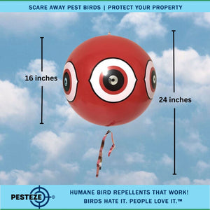 PESTEZE® Large 15" Red Bird Terror-Eye Balloon Deterrent [1 Pack] Scares Unwanted Pest Birds like Pigeons, Gulls, Geese & Critters from Pools & Yards without Harming them to Protect Property