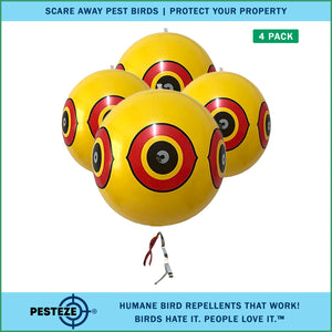 PESTEZE® Large 15" Yellow Bird Predator-Eye Balloon Repellant [4 Pack] Deters Unwanted Pest Birds like Pigeons, Gulls, Geese & Critters from Pools & Yards Without Harming Them To Protect Property