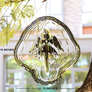 PESTEZE® Large Angel Stainless Steel Highly Reflective Decorative 3D Wind Spinner for Repelling Unwanted Birds & Critters. 11 x15  Inch Premium Shiny, Beautiful & Everlasting Bird Repellent.