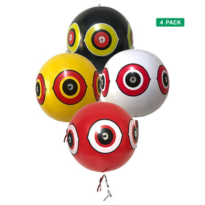 PESTEZE® Large 15" Yellow, Red, White & Black Bird Scare-Eye Balloon Deterrents [4 Pack Multi-Color] Repels Unwanted Pest Birds like Pigeons, Gulls, Geese & Critters from Pools & Yards Without Harming Them To Protect Property