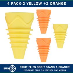 BUGEZE® USA Indoor Fruit Fly Trap for Kitchen – Reusable Bottle Top Gnat Catcher, Natural Fruit Fly Control for Home, Countertop & Pantry Safe [4 Pack -2 Yellow + 2 Orange]
