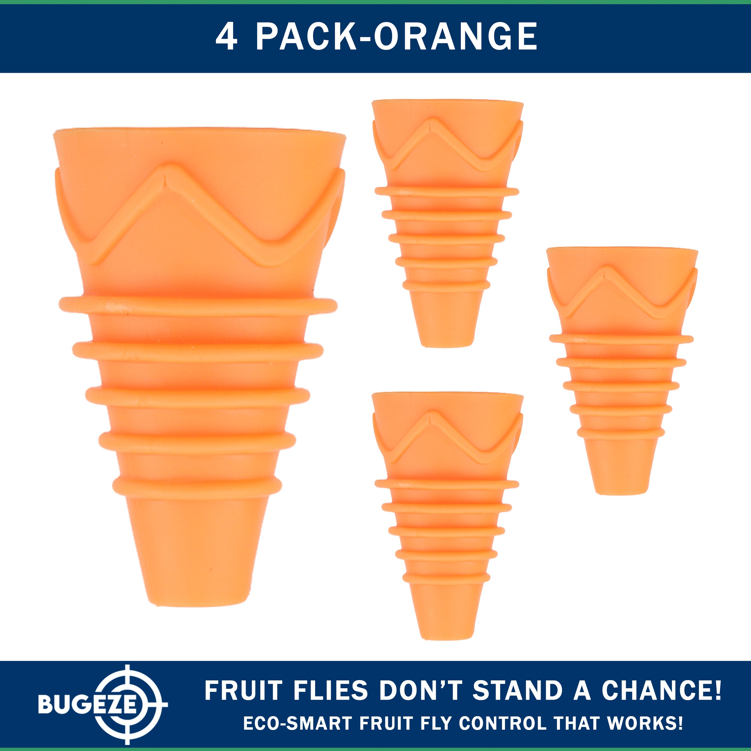 BUGEZE® USA Reusable Fruit Fly Trap for Indoors – Natural Bottle Top Gnat Trap for Kitchen & Home, Durable Indoor Fruit Fly Catcher for Counters, Pantry & Sink Areas [4 Pack Orange]