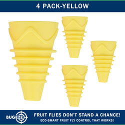 BUGEZE® USA Reusable Fruit Fly Trap for Indoors – Natural Bottle Top Gnat Trap for Kitchen & Home, Durable Indoor Fruit Fly Catcher for Counters, Pantry & Sink Areas [4 Pack Yellow]