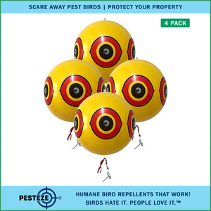 PESTEZE® Large 15" Yellow Bird Predator-Eye Balloon Repellant [4 Pack] Deters Unwanted Pest Birds like Pigeons, Gulls, Geese & Critters from Pools & Yards Without Harming Them To Protect Property