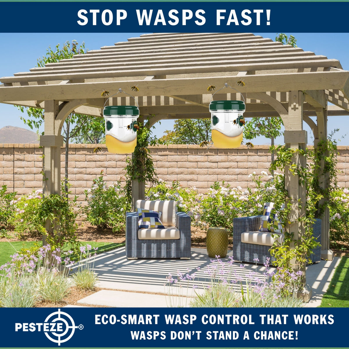 PESTEZE® USA Reusable Solar Hanging Wasp Trap with LED Light [Green: 3.5 x 4.4 Inch] Attracts, & Kills Wasp, Hornet, Yellow Jacket & Insect Species 24/7 Without Harsh Chemicals– Waterproof Outdoor Trap