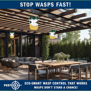 2 Pack PESTEZE® Reusable Solar Hanging Wasp Trap with LED Light [Green: 3.5 X 4.4 Inch] Attracts, Catches & Kills Wasp, Hornet, Yellow Jacket & Insect Species 24/7 without Harsh Chemicals. Waterproof
