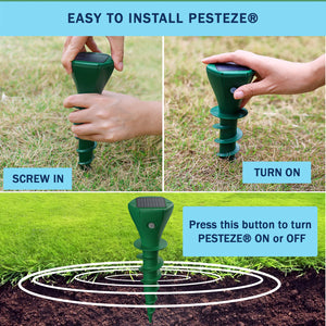 2 Pack PESTEZE® Reusable Solar Mole, Snake, Gopher, Vole, Chipmunk, Groundhog & Woodchuck Repeller. Vibration Quietly & Humanely Deters Burrowing Rodents from Destroying Yard. Waterproof & EZ Install