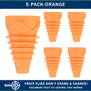 BUGEZE® USA Reusable Fruit Fly Trap for Indoors – Natural Bottle Top Gnat Trap for Kitchen & Home, Durable Indoor Fruit Fly Catcher for Counters, Pantry & Sink Areas [5 Pack Orange]