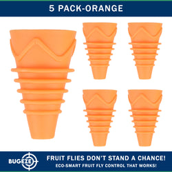 BUGEZE® USA Reusable Fruit Fly Trap for Indoors – Natural Bottle Top Gnat Trap for Kitchen & Home, Durable Indoor Fruit Fly Catcher for Counters, Pantry & Sink Areas [5 Pack Orange]
