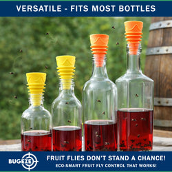 BUGEZE® USA Indoor Fruit Fly Trap for Kitchen – Reusable Bottle Top Gnat Catcher, Natural Fruit Fly Control for Home, Countertop & Pantry Safe [6 Pack -3 Yellow + 3 Orange]