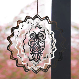 PESTEZE® Owl Stainless Steel Highly Reflective Decorative 3D Wind Spinner for Scaring Unwanted Pest Birds & Critters. 5.5 x 9 Inch Premium Shiny, Attractive, Sturdy, Everlasting & Humane Bird Control