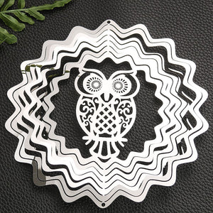 PESTEZE® Owl Stainless Steel Highly Reflective Decorative 3D Wind Spinner for Scaring Unwanted Pest Birds & Critters. 5.5 x 9 Inch Premium Shiny, Attractive, Sturdy, Everlasting & Humane Bird Control