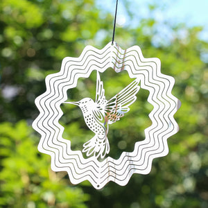 PESTEZE® Hummingbird Stainless Steel Highly Reflective Decorative 3D Wind Spinner for Deterring Unwanted Pest Birds & Critters. 5 X 8 Inch Premium Shiny, Beautiful, Long Lasting & Humane Bird Repellent