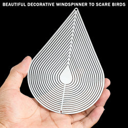 PESTEZE® Water Droplet Stainless Steel Highly Reflective Decorative 3D Wind Spinner for Repelling Unwanted Pest Birds & Critters. 4 x 9.25 Inch Premium Shiny, Attractive, Durable & Humane Bird Deterrent