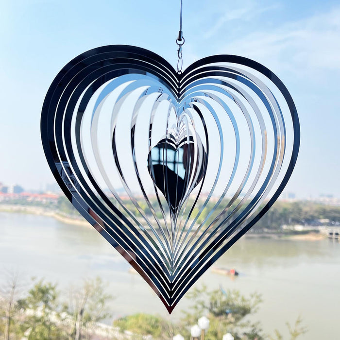 PESTEZE® Large Heart Stainless Steel Highly Reflective Decorative 3D Wind Spinner for Repelling Unwanted Birds & Critters. 12 x 14 Inch Premium Shiny, Beautiful & Long Lasting Bird Repellent.