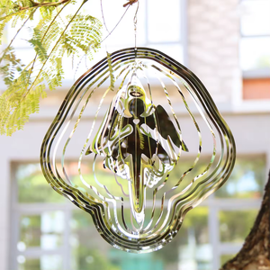 PESTEZE® Large Angel Stainless Steel Highly Reflective Decorative 3D Wind Spinner for Repelling Unwanted Birds & Critters. 11 x15  Inch Premium Shiny, Beautiful & Everlasting Bird Repellent.