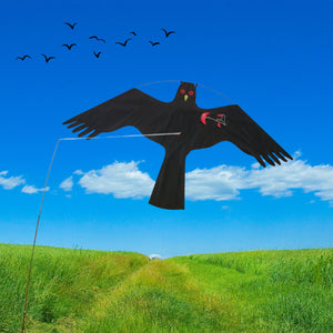 PESTEZE® Black Flying Hawk 46 x 26 Inch Kite Bird Deterrent with 13 ft Flagpole. Use in Yards & Farms to Protect Vegetables, Fruits, Crops & Property from Pest Birds & Critters without Harming them