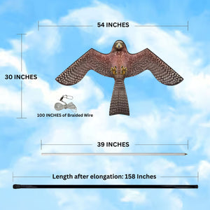 PESTEZE® Flying Hawk 46 x 26 Inch Kite Bird Scarer with 13 ft Flagpole. Use in Yards & Farms to Protect Vegetables, Fruits, Crops & Buildings from Pest Birds & Critters without Harming them